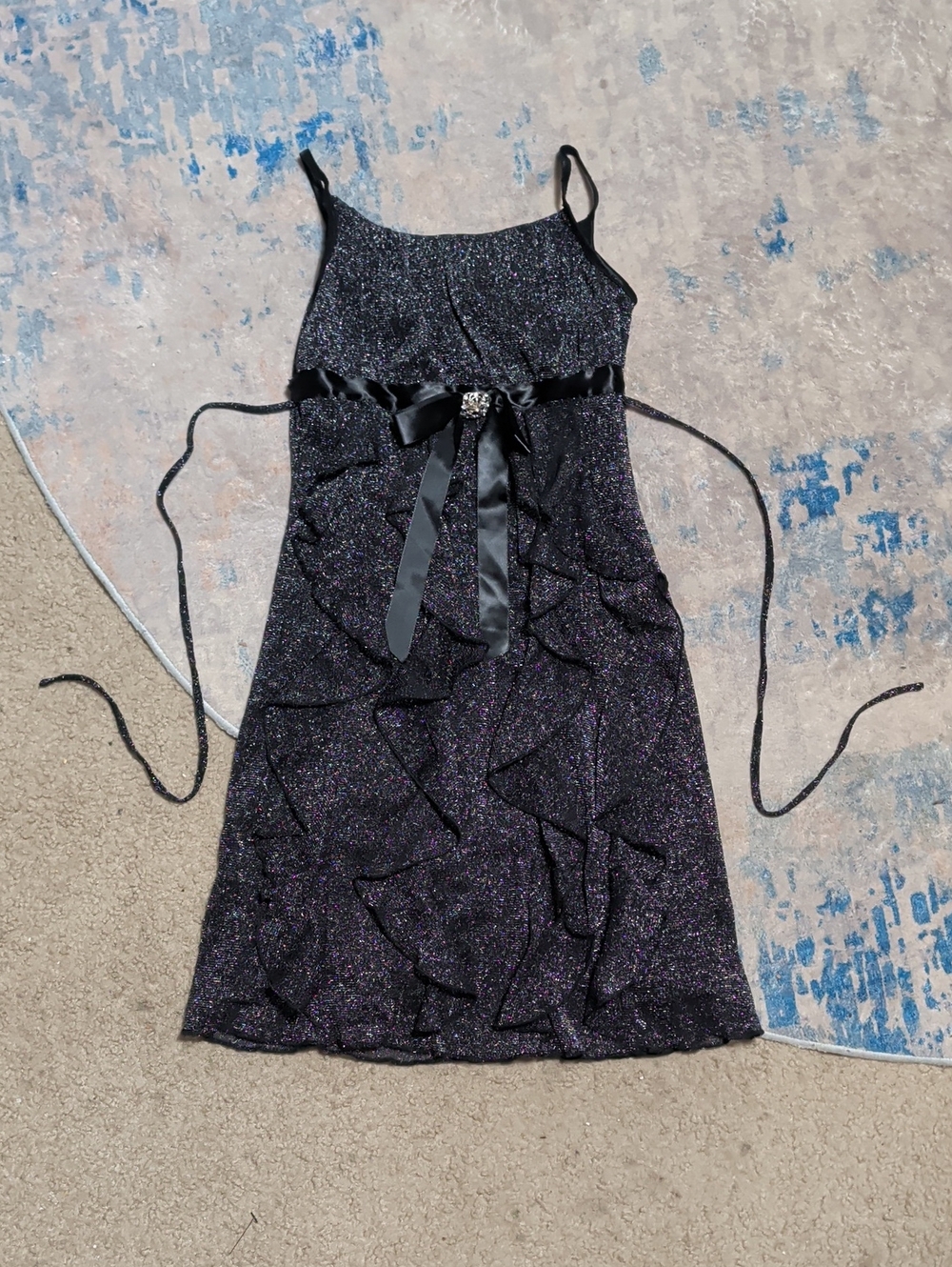 I.N. Girl Black Sparkle Party Dress with Satin Bow Kids 7